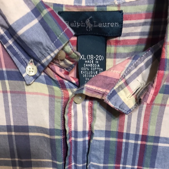 🚨B2G1 POLO RALPH LAUREN Soft Blue Pink Yellow White Striped Sleeved Button Up - Picture 4 of 6